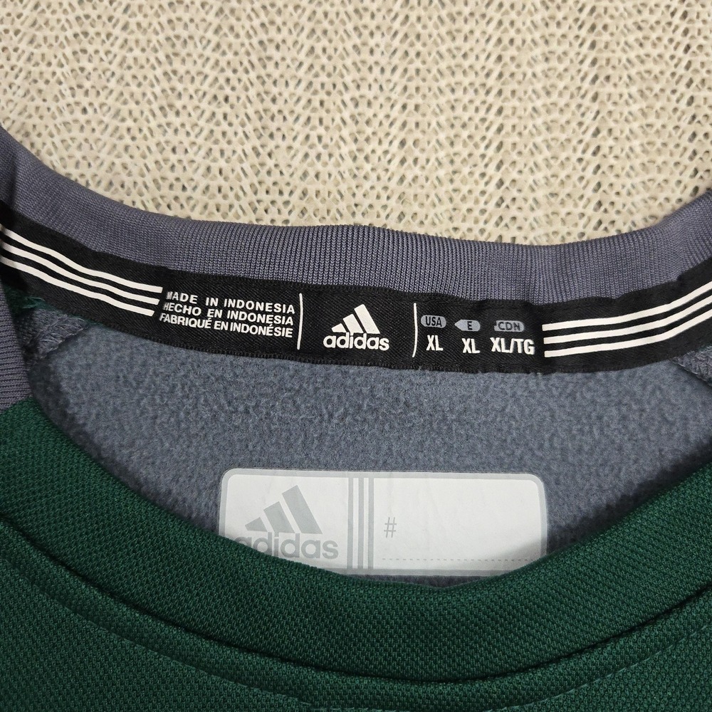 Adidas Sweatshirt Mens XL Green Gray Logo Crewneck Fleece Pullover Pocket Active - Picture 6 of 10
